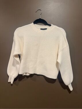 Forever 21 Cream Waffle Knit Crewneck Sweater